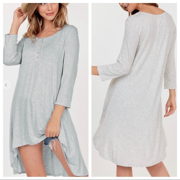 LONG SLEEVES BUTTON DOWN HIGH LOW TUNIC TOP - Picture 2 of 2